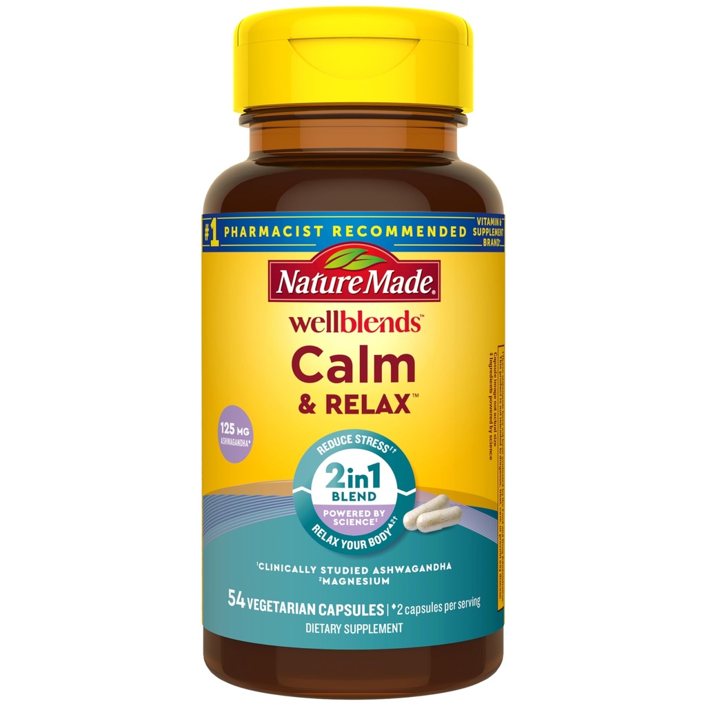 Doğa Made Wellblends Calm & Relax, Ashwagandha 125 mg, 300 Magnezyum mg, 54 Vegetarian Capsules