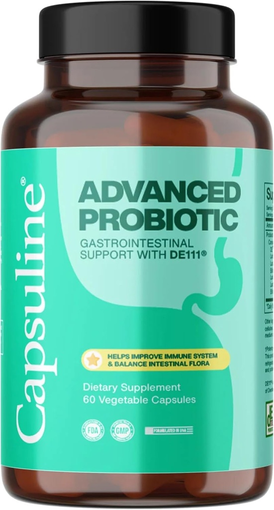 Capsuline Advanced Probiotic DE111 Strain Bacillus Subtilis Spore Based, 11.5 Billion CFU|Digestive Health, Gut & Immune Support|Daily Probiotic for Women & Men