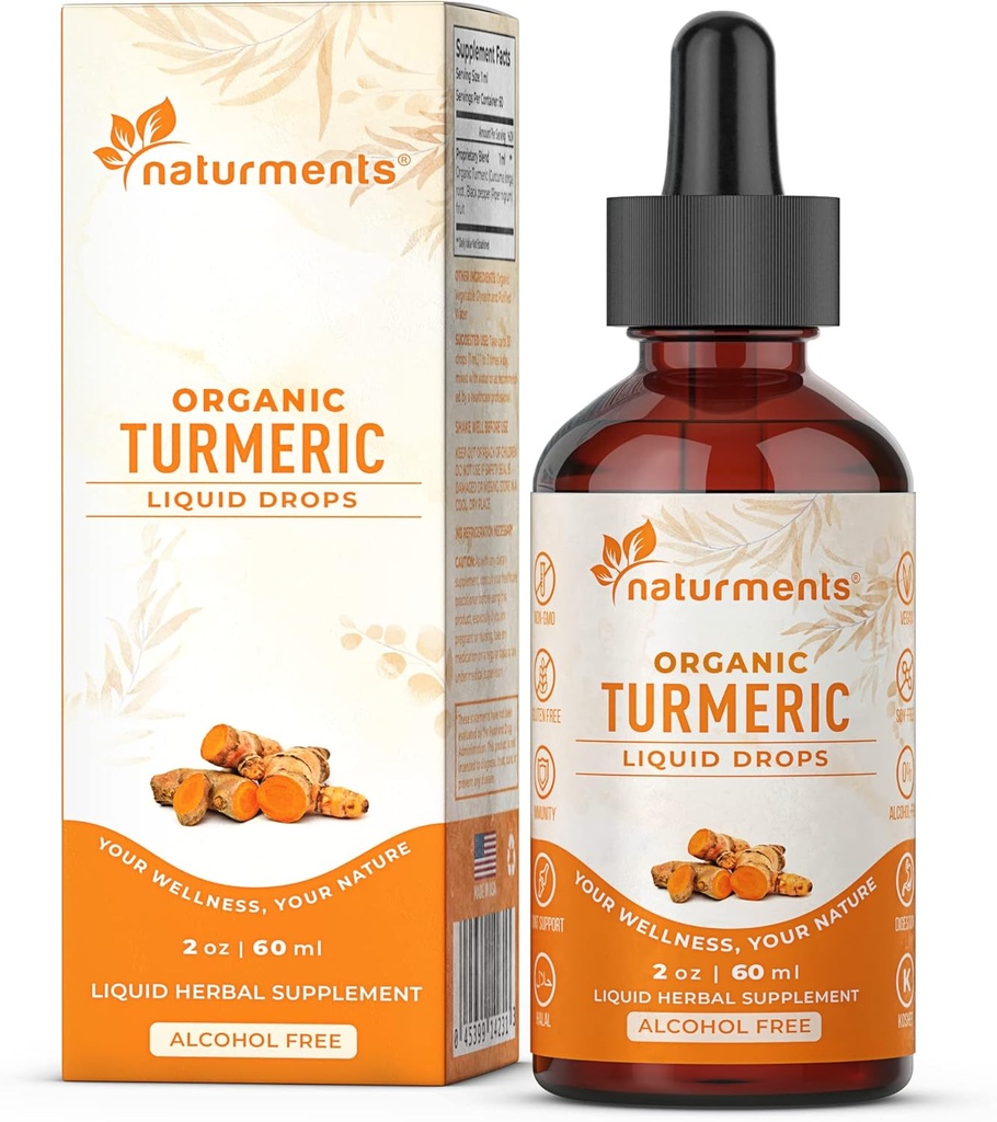 Naturments Turmeric Curcumin Liquid: sertifikalı Organik Turmeric Curcumin with Ginger & Black Pepper- Joint Support, Immune & Digestive Support, Graceful Aging - 2 Fl Oz