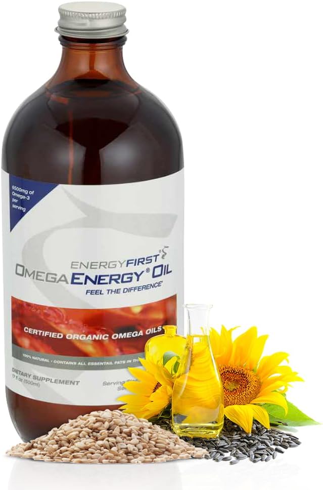 Enerji İlk Omega Energy Oil - Omega 3 & 6 Supplement with Flaxseed, Sunflower, Sesame & Kabak Tohum Petrol, Vegan Antioksi & 12oz