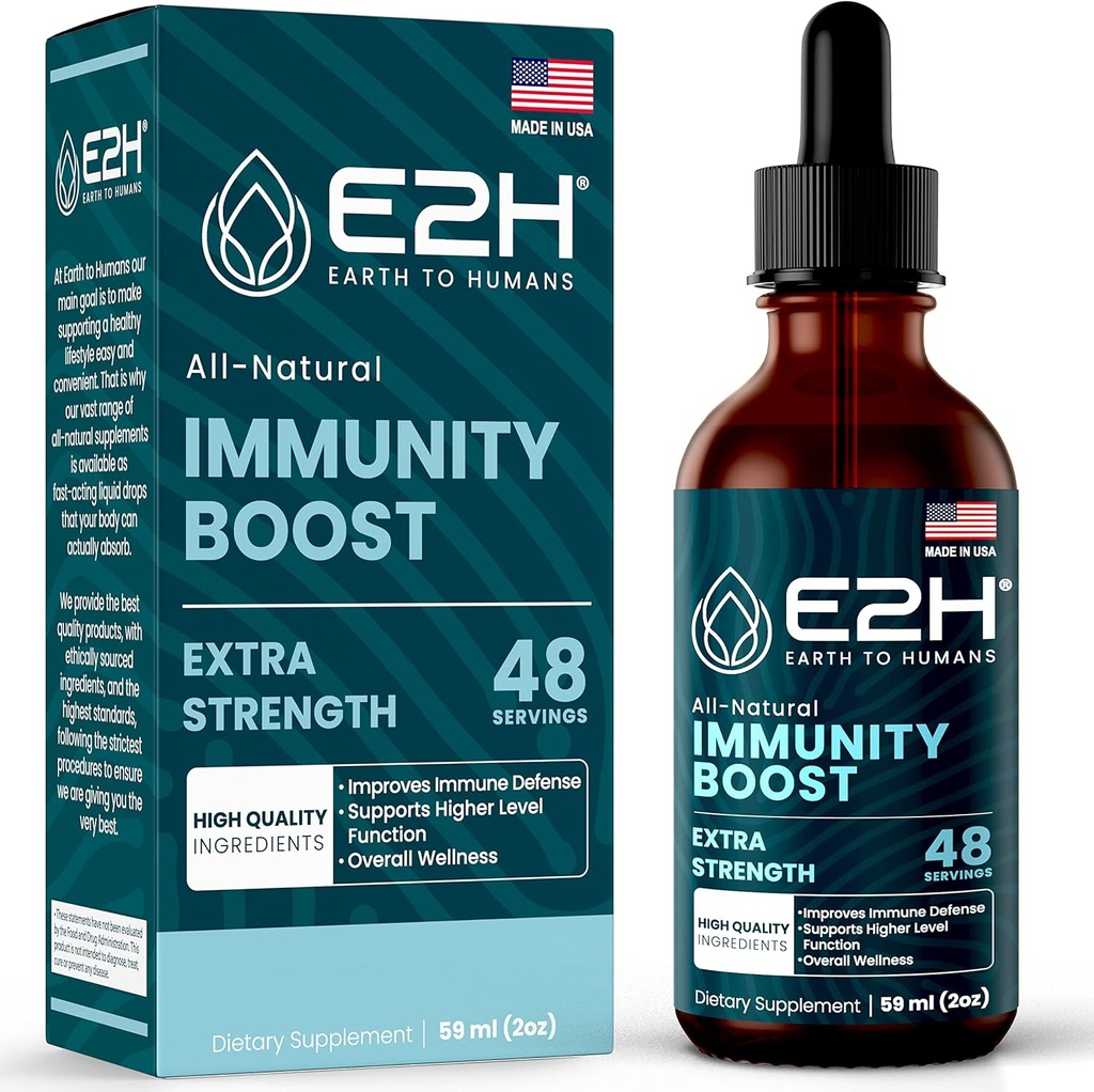 E2H Advanced Immune Defense Supplement - All-Natural Immune Booster - Συμπληρώματα Υποστήριξης Ανοσοποιητικών Σταγόνων - Περιέχει τον Άγιο Βασίλειο, τα φύλλα Παπάγια και τον Κόκκινο Πολυπόρο - Μη ΓΤΟ, Vegan - 2 Fl Oz