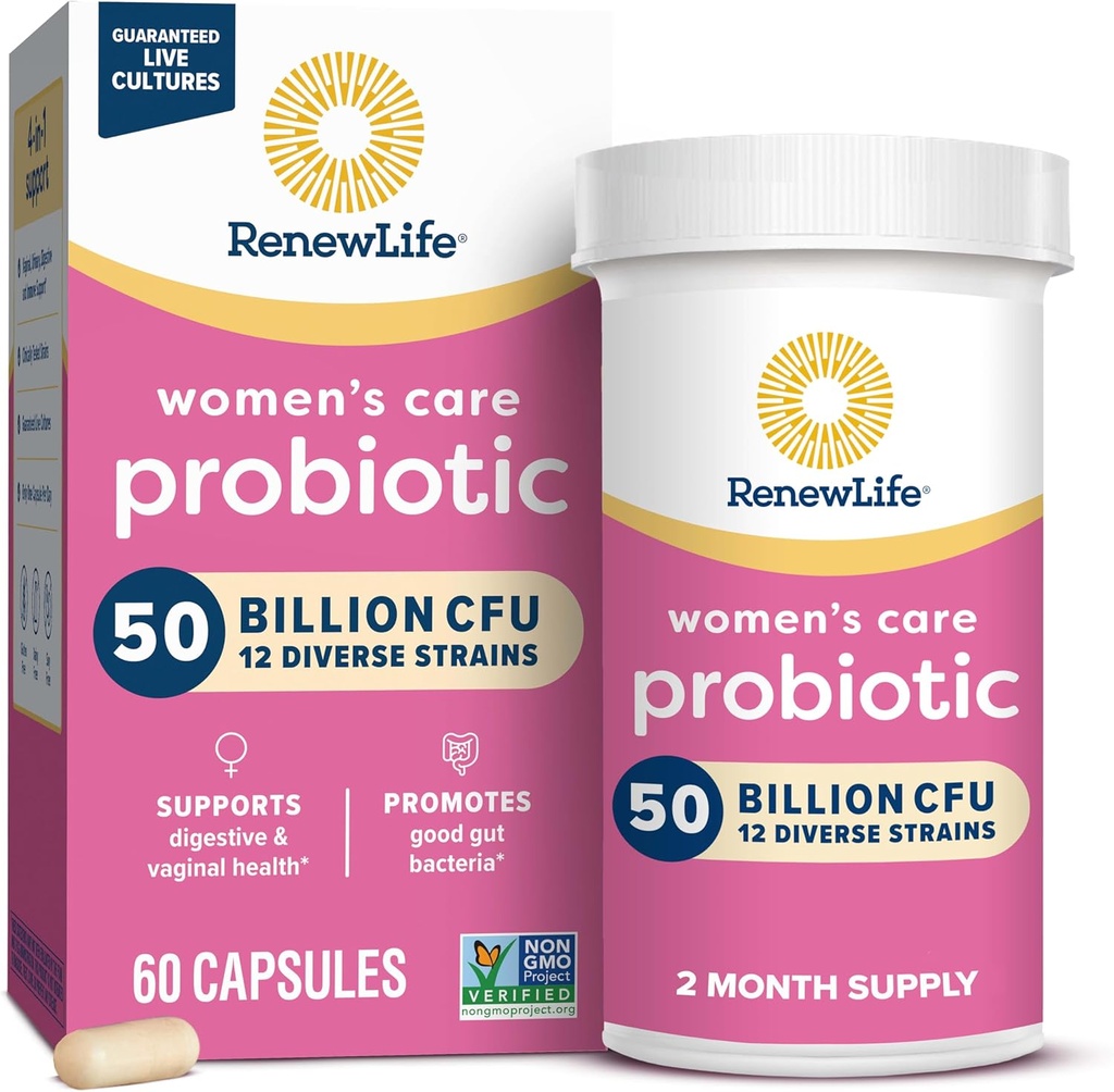 Renew Life Γυναικεία Probiotic Κάψουλες, 50 δισεκατομμύρια CFU Εγγυημένα, Υποστηρίζει το pH Ισορροπία, Κολπική, Ουρολοίμωξη, Πειθαρχία και Ανοσοποιητική Υγεία (2), L. Rhamnosus GG, Γαλακτοκομικά, Σόγια και Χωρίς Γλουτένη, 60 Count