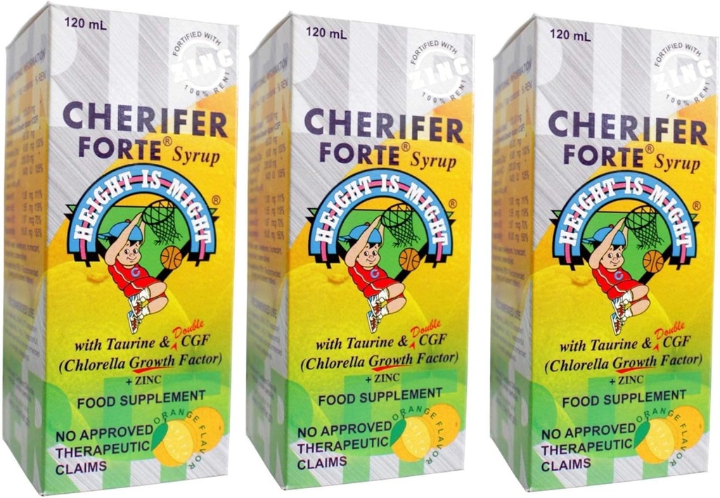 3 CHERIFER Forte Syrup w/Taurine & Double Klorella Büyüme Faktörü + çinko 120 ml