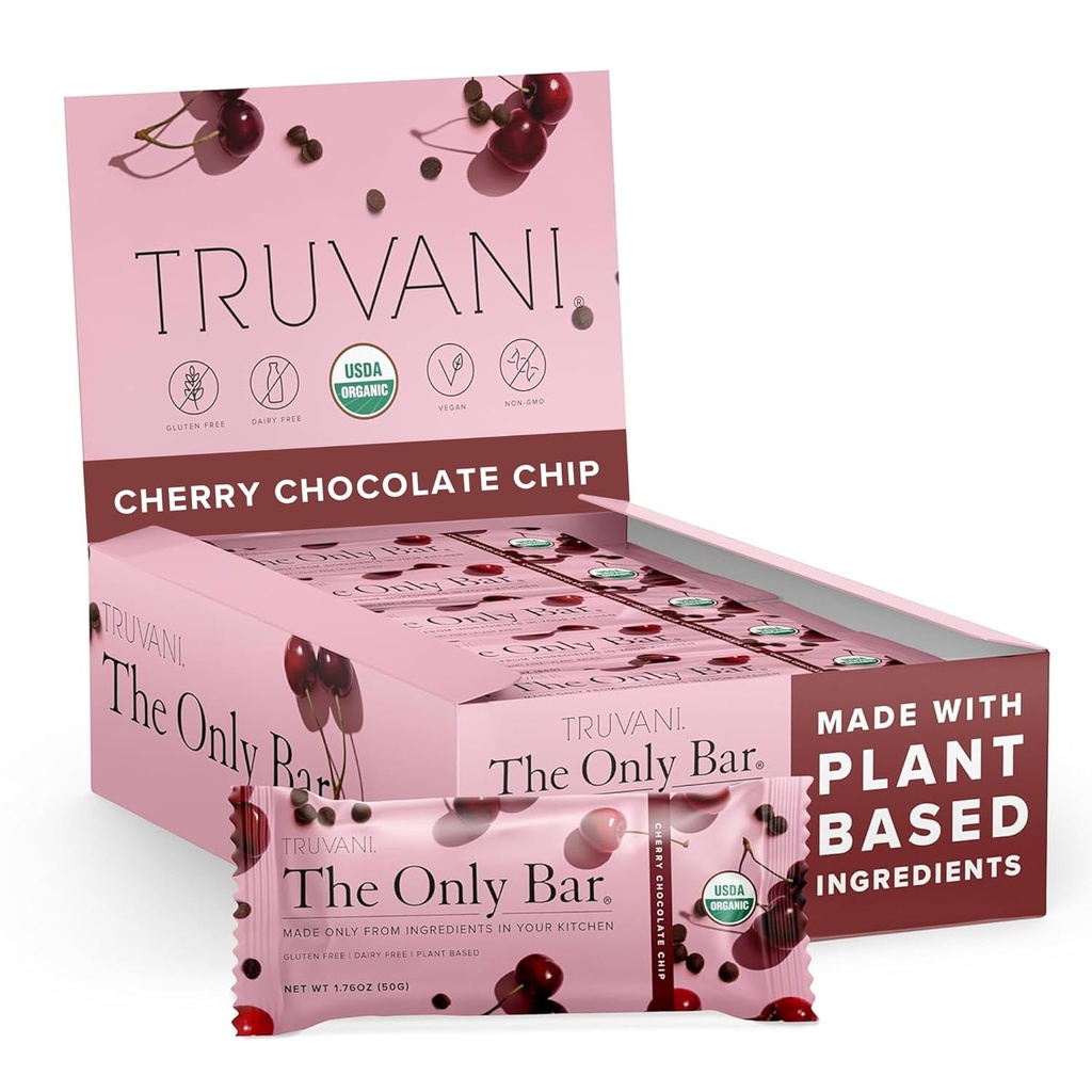 Truva Plant Tabanlı Snack Bars | Cherry Chocolate Chip 12 Pack | 5g Protein | USDA Organik ve Vegan | Sadece Bar | Süt, Soy ve Gluten Ücretsiz | Bireysel olarak yuvarlandı
