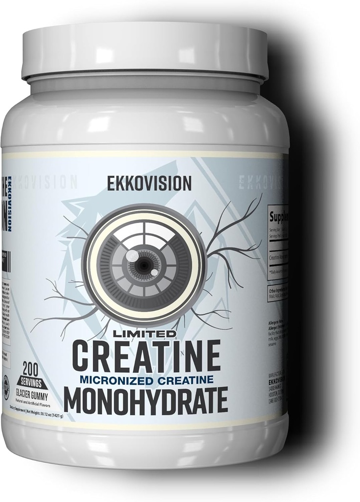 Ekkovision Tinatine Monohidrat Toz, Mikronized, Buzul Gummy, Pre Workout & Post Workout Supplement for Men & Women, Energy Support, Easy to Mix in Shakes, Smoothies & Beverages, 200 Hizmetler,