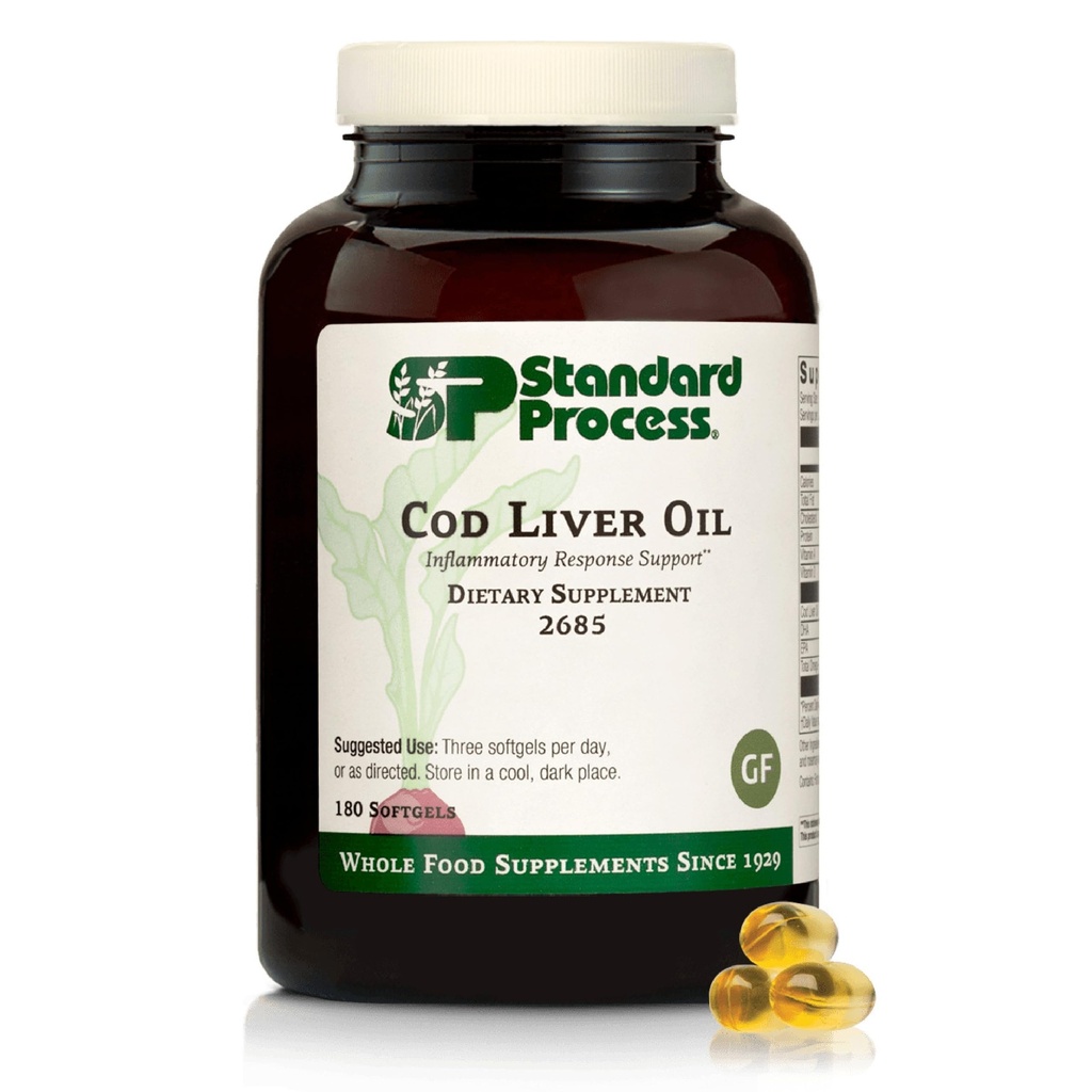 Standart Süreç Cod Liver Oil - Omega-3 Fatty Acids & Vitamins A ve D - Bone & Tooth Health Support - Gluten-Free, Non-Dairy & Non-Soy - 180 Softgels (60 Hizmet)