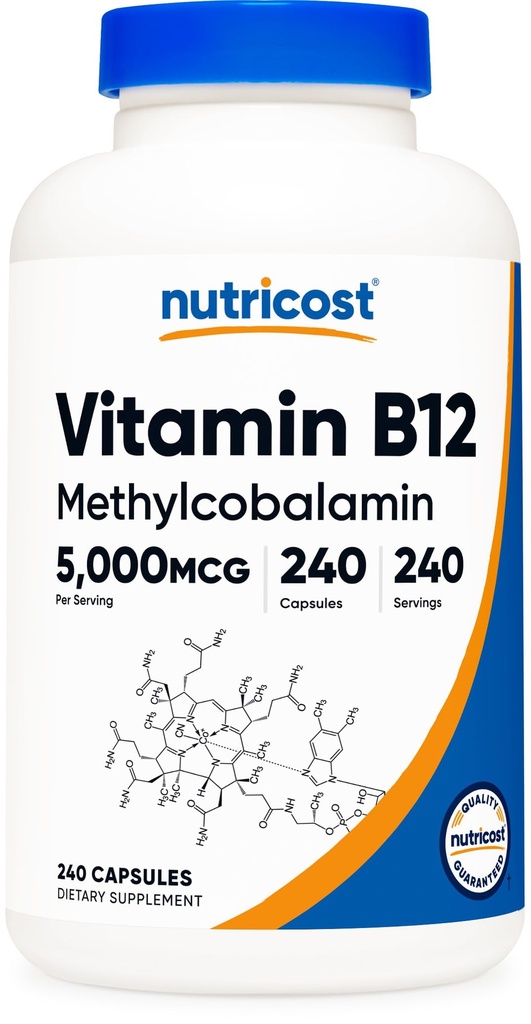 Nutricost Vitamin B12 (Methylcobalamin) 500006, 240 Capsules - Vegetarian Caps, Non-GMO, Gluten Free B12 Supplement