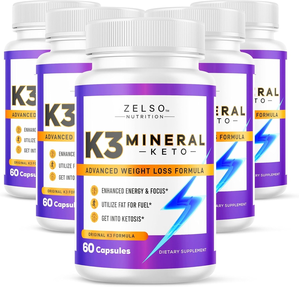 ZELSO (5 Pack) K3 Mineral Ağırlık Kadınlar ve Erkekler için Pilleri Yitirir, K3 Mineral Pills - K3 Salt Mineral, Vitamin + K3 Capsules Supplement for Keto Kilo Kaybı - 5 Ay Supply