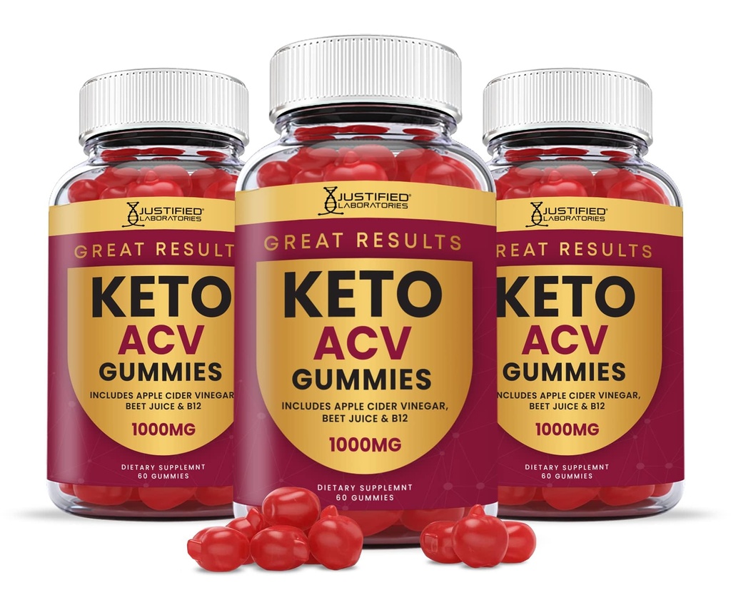 Justified Laboratories (3 Pack Great Results Keto ACV Gummies Advanced Formula 1000MG Pomegranate Beet Juice B12 Vegan Non GMO 180 Gummys ile formüle edildi