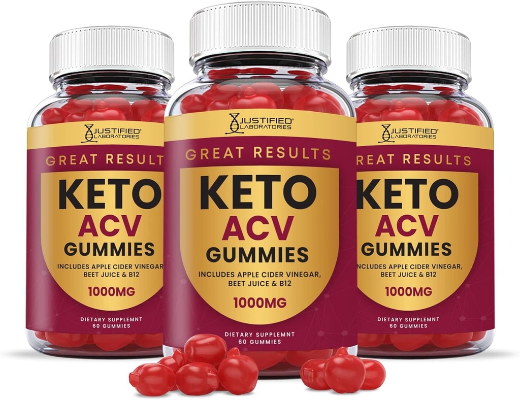 Justified Laboratories (3 Pack Great Results Keto ACV Gummies Advanced Formula 1000MG Pomegranate Beet Juice B12 Vegan Non GMO 180 Gummys ile formüle edildi