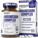 Magnezyum Kompleksi Tamam, 4 Ay 500 mg 5-in-1 Bisglycinate, Oksit, Taurate, Aspartate, Citrate, Max Abors Magnezyum Supplement for Calm, Sleep & Leg Cramps, 120 Capsule