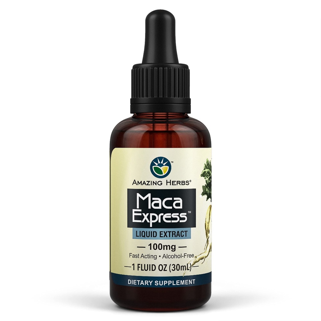 Amazing Herbs Maca Express Liquid Extract - Περουβιανό εκχύλισμα Maca, προάγει τη Σταμίνα, την Ενέργεια, την Αντοχή, & τη Διανοητική Καθαρότητα - 1 Fl Oz