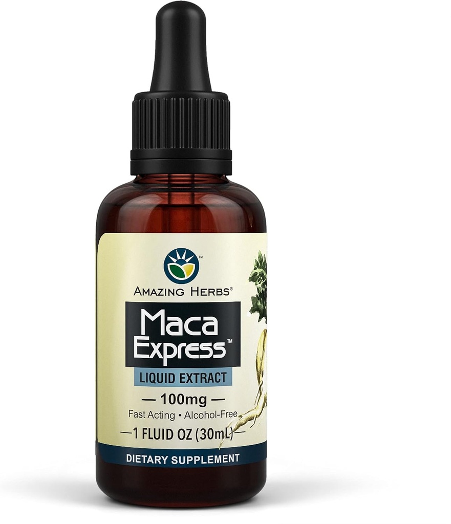 Amazing Herbs Maca Express Sıvı Ekstraksiyon - Peruvian Maca Ekstraksiyon, Stamina, Energy, Endurance, & mental Clairity - 1 Fl Oz