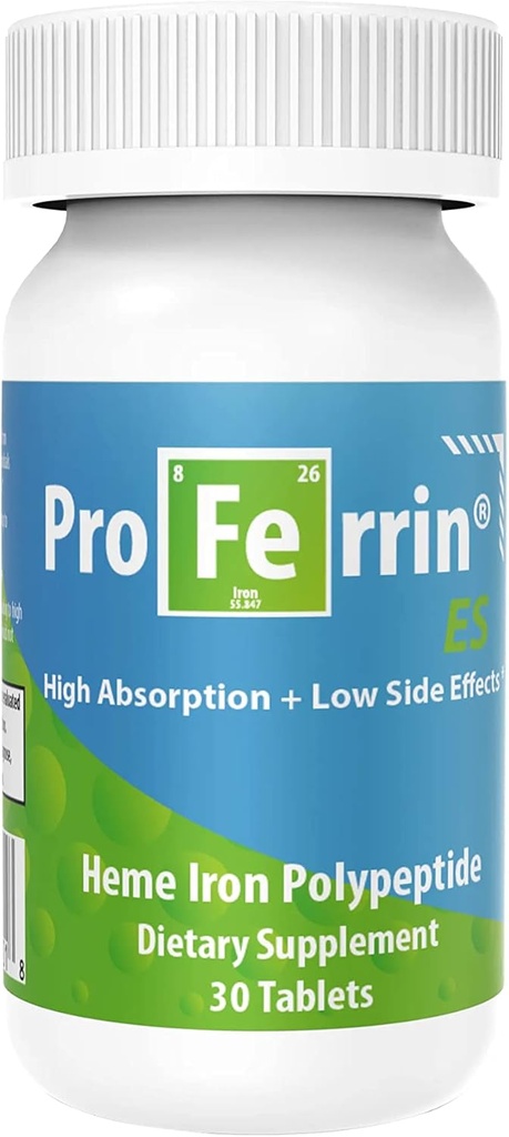 Proferrin ES- 10.5 mg yüksek Absorbing Heme Iron Polypeptide. ABD'de yapılan 30 Tablet. Gut'ta kolay. Kahve, kalsiyum veya PPI'nin etkilenmemesi.