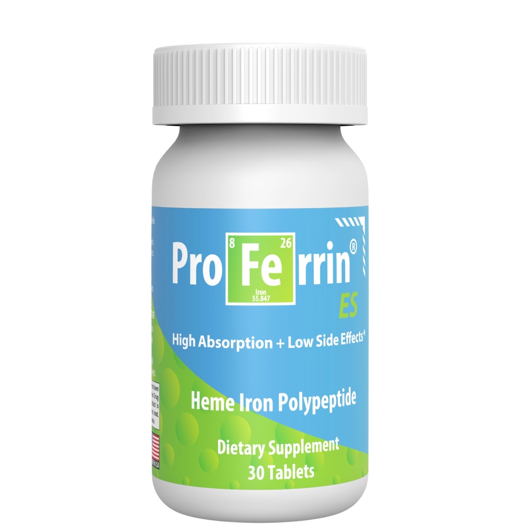 Proferrin ES- 10.5 mg yüksek Absorbing Heme Iron Polypeptide. ABD'de yapılan 30 Tablet. Gut'ta kolay. Kahve, kalsiyum veya PPI'nin etkilenmemesi.