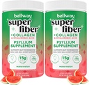 Bellway Super Fiber Powder + Collagen (2 Pack), Sugar-Free Psyllium Husk Psylium Powder with Collagen Peptides and Hyaluronic Acid for Gut Health, Healthy Skin, Nails, Bones & Joints, Watermelon (21.2 oz)