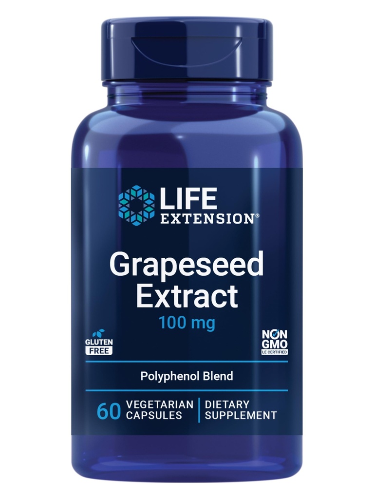 Life Extension Grapeseed Extract, C,uba, resveratrol, polifenols, Cardiovascular Health, antioksidan Koruma, Gluten-Free, Non-GMO, Vegetarian, 60 Capsules