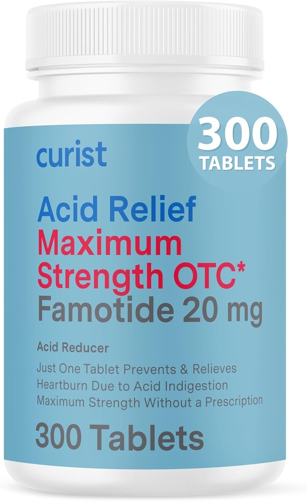Curist Famotidine 20 mg Bulk Pack (300 Kont Tabletler) Kalpburn Yardımı için Asit Reflux Tıp - OTC Maksimum Güçlü Stomach Asit Özellikleri - Enfeksiyon Kalp Yardımı Tabletleri için Anti Asit Relief Tabletleri