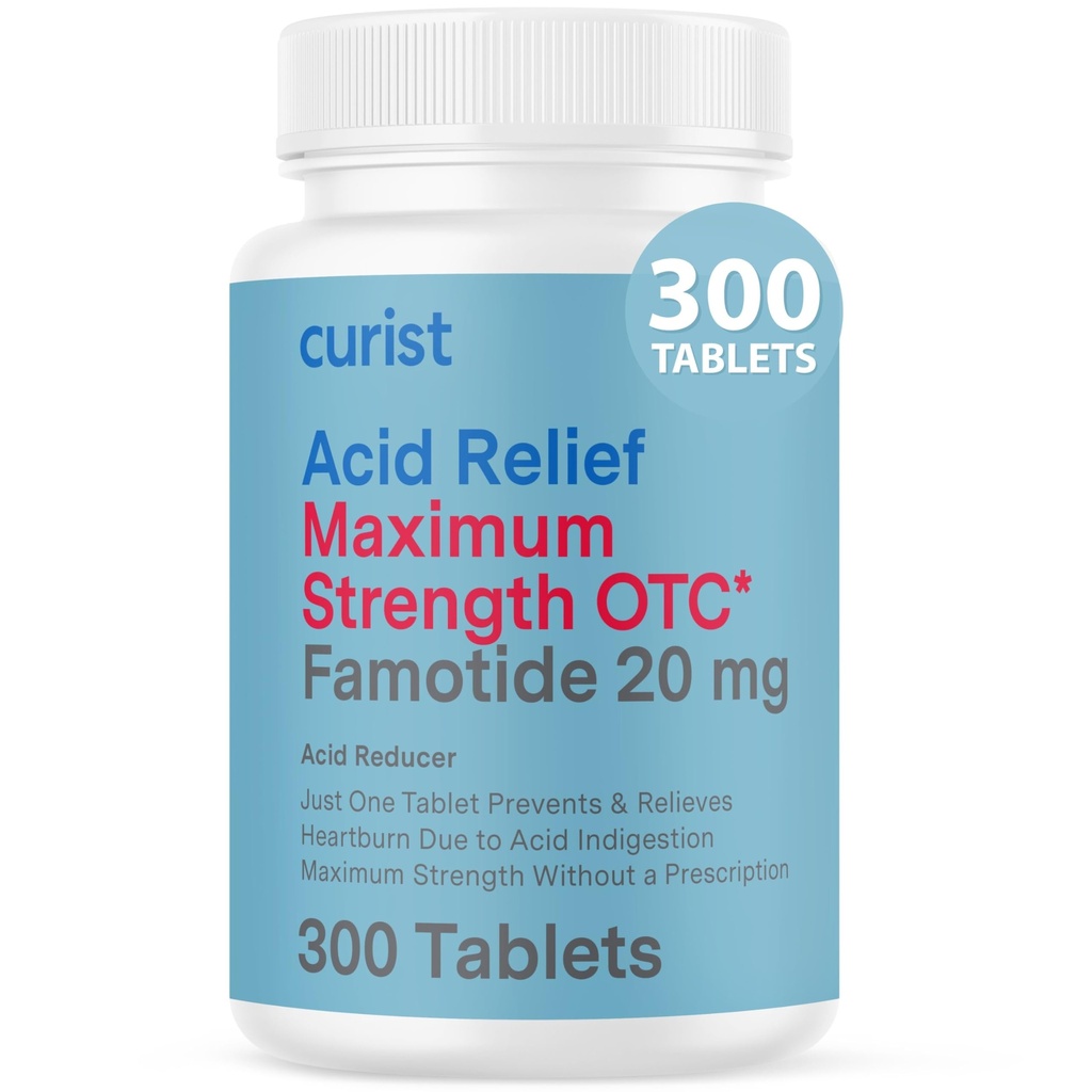 Curist Famotidine 20 mg Bulk Pack (300 Kont Tabletler) Kalpburn Yardımı için Asit Reflux Tıp - OTC Maksimum Güçlü Stomach Asit Özellikleri - Enfeksiyon Kalp Yardımı Tabletleri için Anti Asit Relief Tabletleri