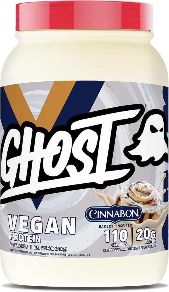 GHOST Vegan Protein Tozu, Cinnabon - 2lb, Protein 20g - Plant-Based Pea & Organik Kabak Protein Protein -Post Workout & Beslenme Shakes, Smoothies, & Baking - Soy & Gluten-Free