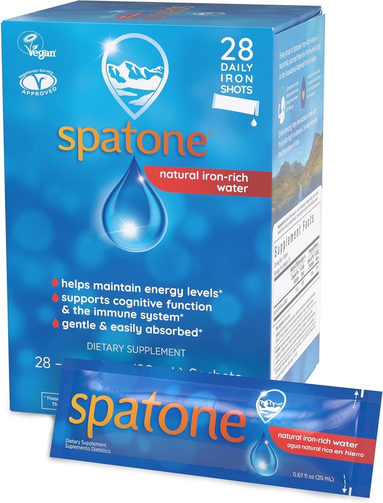 Spatone Natural Liquid Iron Supplement for Women - Men & Kids Ages 4+ - Ideal during Gebelik - Kolay Absorbed & Gentle - Vegan - Vegetarian - Original Flavor - 28-Day - 5 mg of Iron Per 20mL Sachet