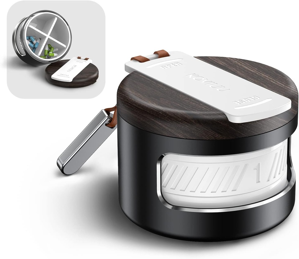 Μεταλλικό χάπι Organizer, Daily Pill Box 4 φορές την ημέρα, Travel Pill Υπόθεση 4 διαμερίσματα, φορητό χάπι, Hill Container Κάτοχος για βιταμίνη, ιατρική, συμπλήρωμα, ιχθυέλαιο, μαύρο