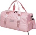 Gym Bag for Women with Shoe Compartment and Wet Pocket | Small Durable Lightweight Gym Duffle Bag with Motivational Quote and Graphic Designs | Great for Exercise and Overnights | Pink