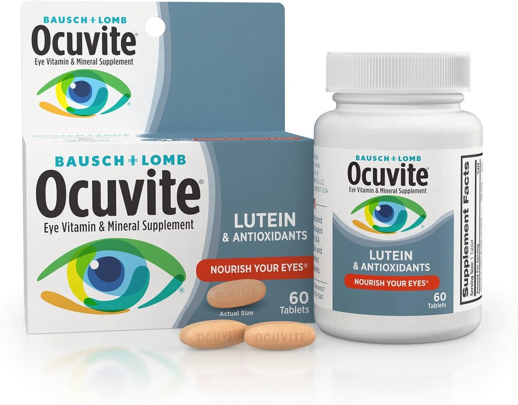 Ocuvite Eye Vitamin & Mineral Supplement, Lutein & Antioksi Vitaminleri A, C & E, Eye Health & Support için çinko, Gözler için 60 Tablet,