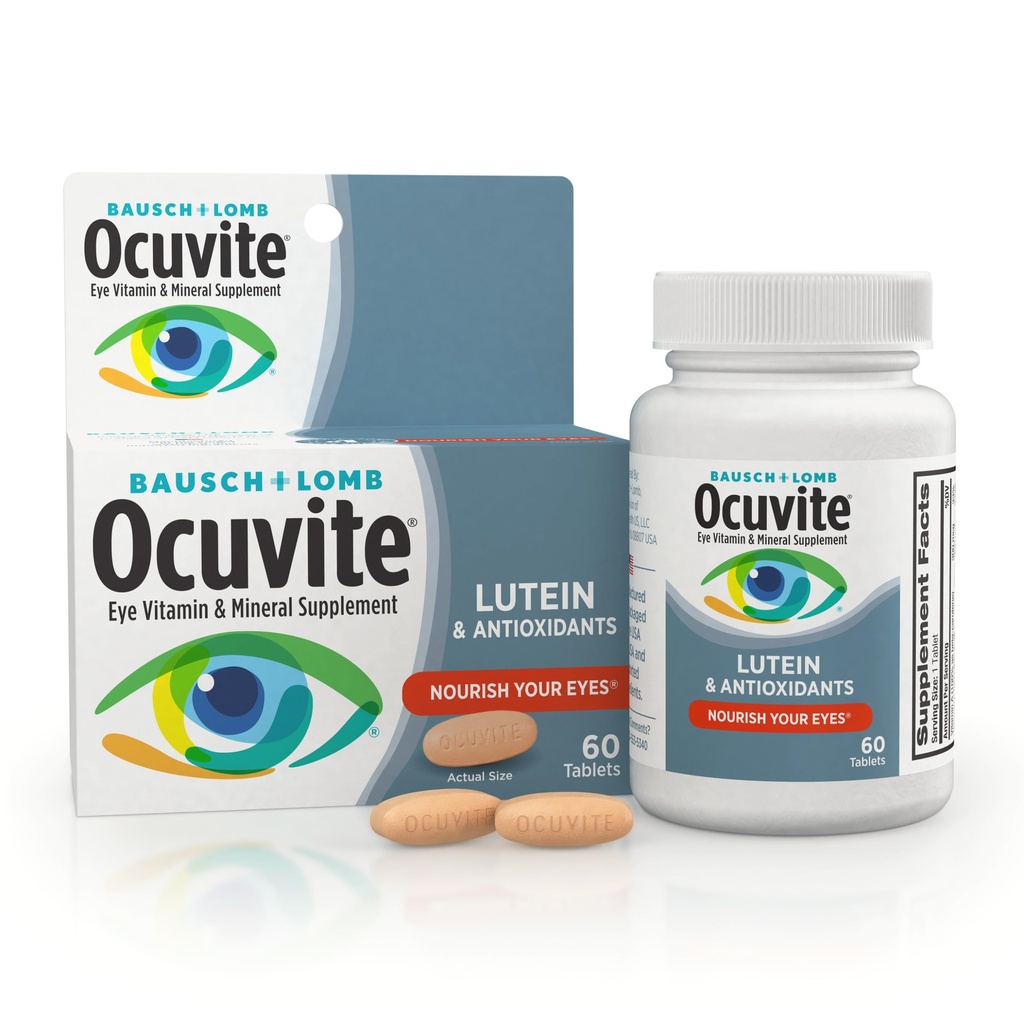 Ocuvite Eye Vitamin & Mineral Supplement, Lutein & Antioksi Vitaminleri A, C & E, Eye Health & Support için çinko, Gözler için 60 Tablet,