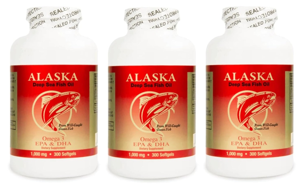 3 X 300 Alaska Deep Sea Omega-3 Fish Oil =900Caps, EPA/DHA, FRESH , Yeni Ürün!