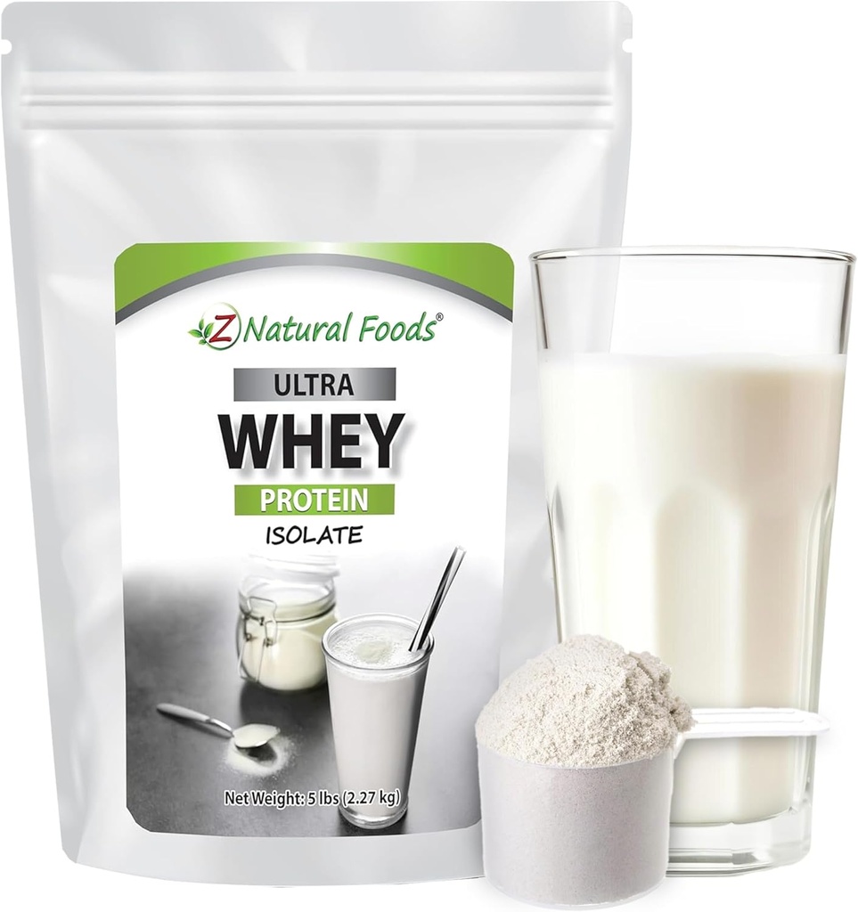 Z Natural Foods Ultra Whey Protein Isolate Powder - Pure, Unflavored, Unsweetened Whey Protein Powder - Flavorless Whey Isolate with Vital Proteins for Fitness, Sports Nutrition, Immune Support, 5 lb
