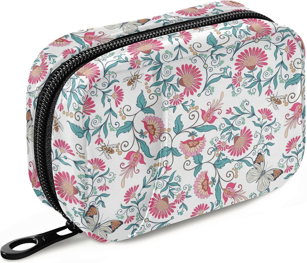 Naanle Paisley Floral Butterfly Pill Box 7 Günlük Pill Case Travel Pill Organizer Bag with lips Pill Holder Portable Weekly Case Compact Boyut for Vitamin Supplement.