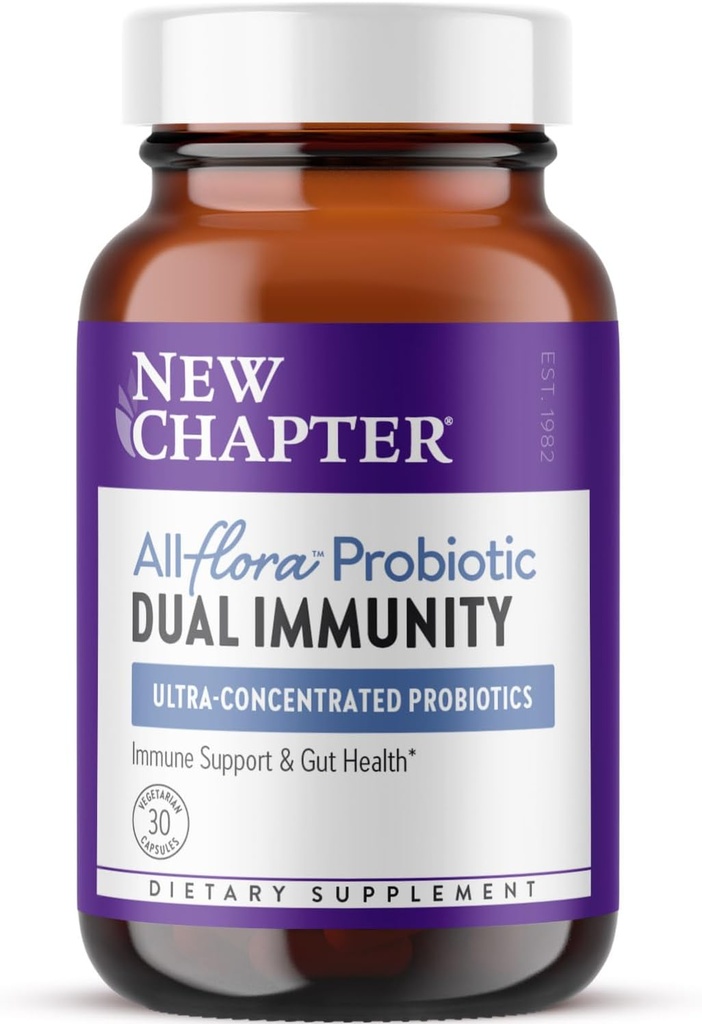 New Chapter All-FloraTM Probiotic Διπλή Ανοσία, Κλινικά-Ενίσχυση Συστατικά - Πολύ συμπυκνωμένα προβιοτικά για την ενεργό ανοσοποιητική υποστήριξη και την υγεία των ούρων + ανοσοκαταστολή-κατάθλιψη των μεταβιοτικών, 30 ct
