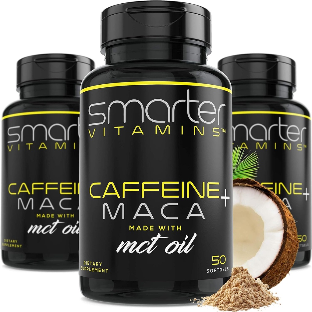 (3 Pack) Smarter Energy Pills, 200 mg Caffeine & Coconut MCT Maca Root ile petrol, 150 sıvı Softgels