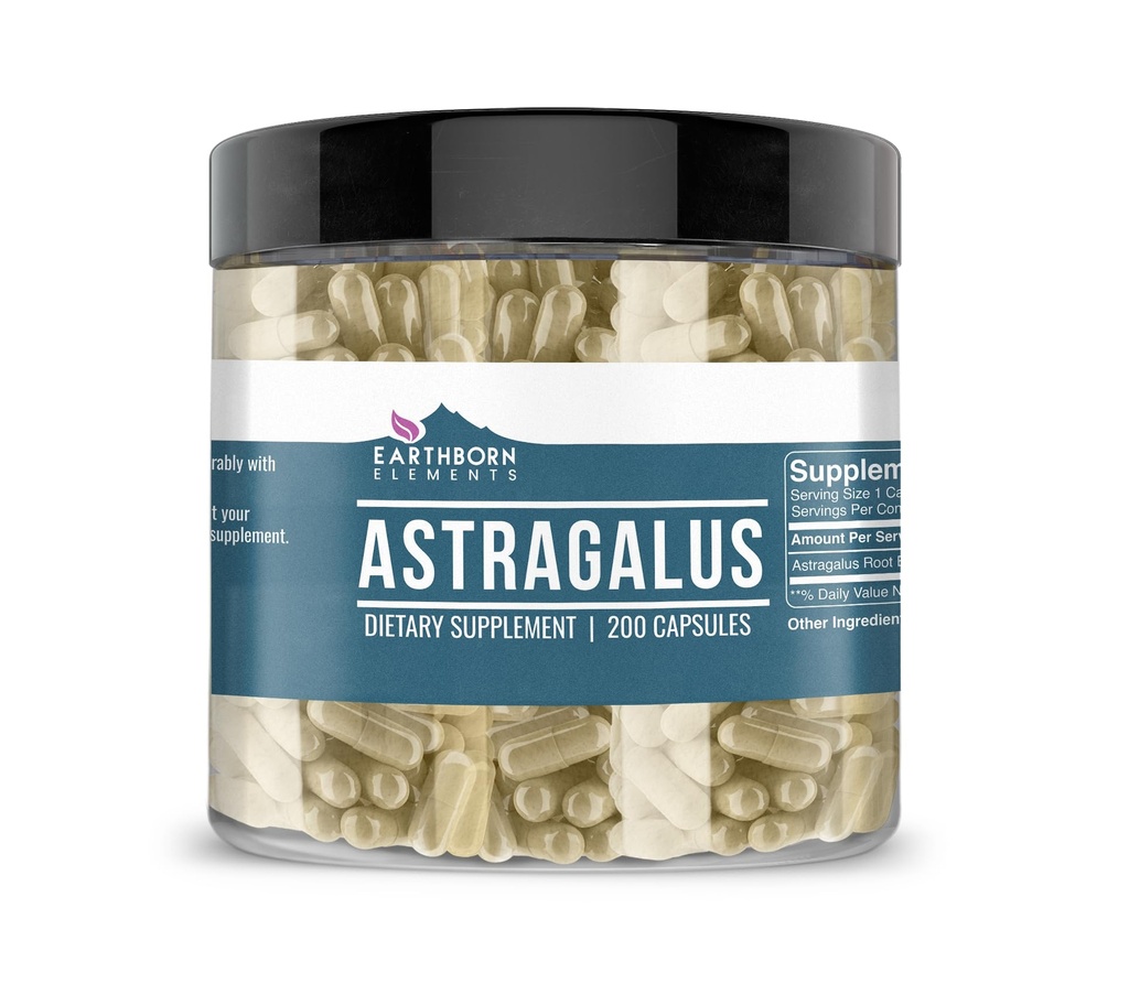 Earthborn Elements Astragalus 200 Capsules, Pure & Undiled, No Wordss