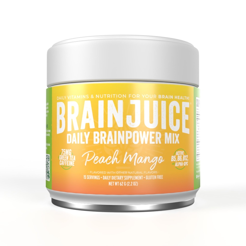 BeyinJuice Nootropics Brain Support Supplement, Gluten Free Toz for Energy and Focus, Drink Mix with L Theanine, Alpha GPC, Vitamin B, Organik Yeşil Çay Ekle Caffeine, Peach, 15 Hizmet