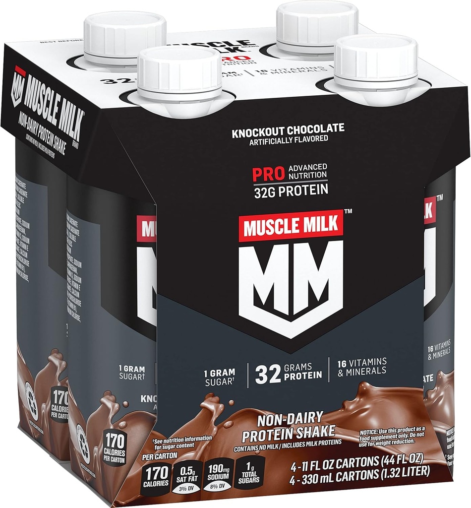 Muscle Milk Pro Serisi Protein Shake, Knockout Chocolate, 4 Count