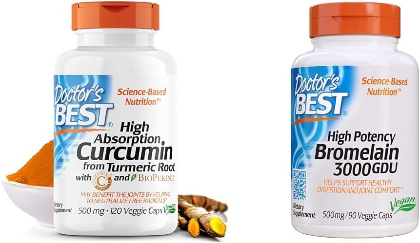 Doktor'un BEST DRB-00107 Turmeric Root'tan C3 Kompleksi ve BioPerine 500 mg & 3000 GDU Bromelain Proteolytic Digestive Enzymes Supplements, Supports Health Digestion