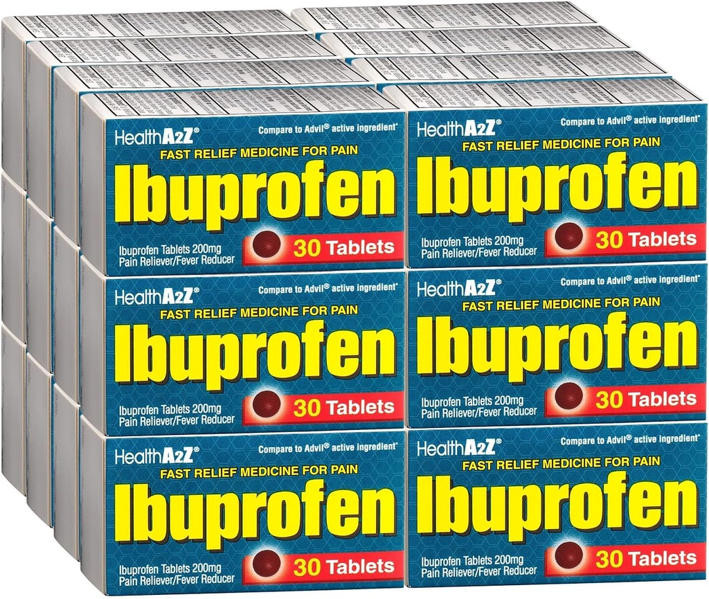 HealthA2Z® Ibuprofen Caplets 200 mg | Pain Reliever & Ateş Tanımları | 30 Tablet (720 Tablet Toplam) | Değer Paketi | NSAID