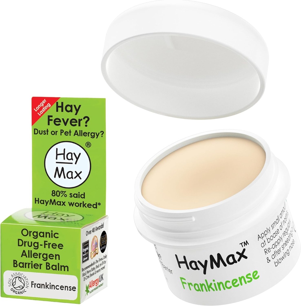 HayMax Allergen bariyer Balm - Frankincense 0.17 fl oz - Organik, Doğal ve Sigarasız Hay Ateş & Antilergen Parçacıklar - Bloklar Anketen & Allergen Parçacıkları - Yetişkinler için Büyük, Çocuklar ve Hamile Kadınlar