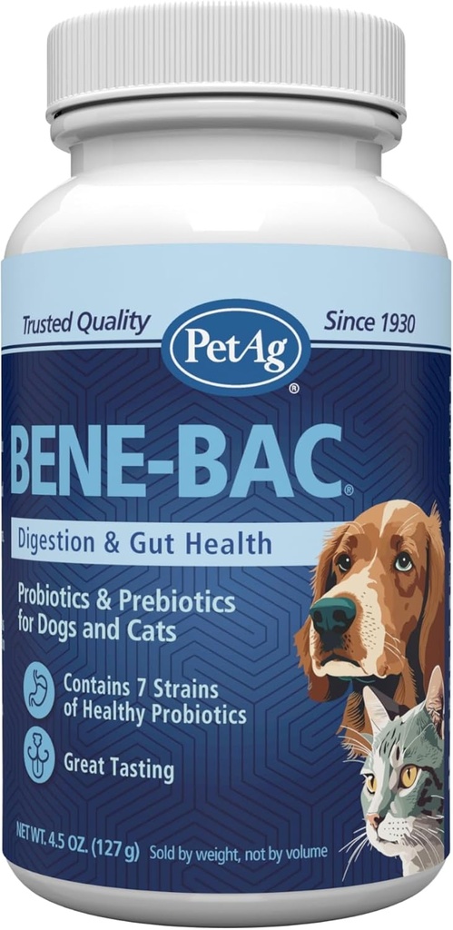 PetAg Bene-Bac - σκόνη 4,5 oz - FOS & Προβιοτικά για σκύλους, γάτες, εξωτικά & θηλαστικά άγριας ζωής