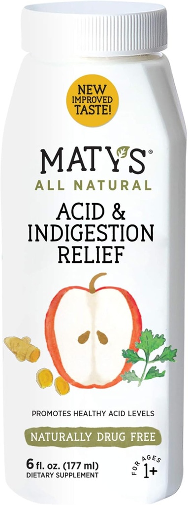 Maty's Acid & Indigestion Relief Liquid – Güvenli ve Etkili, Tüm Doğal Kalpburnu Atacid Alternatif Apple Cider Vinegar, Ginger & Turmeric – 6 fl ozzz