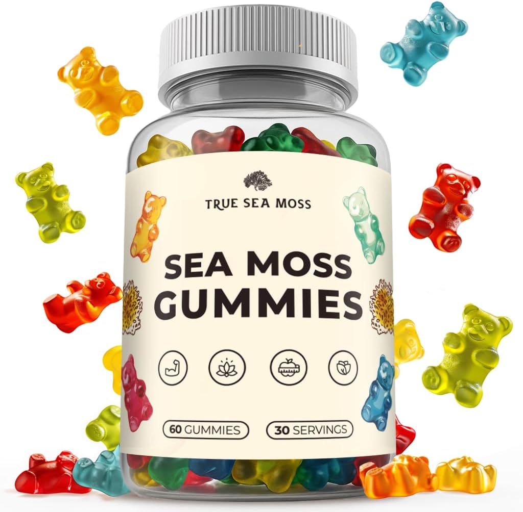 TrueSeaMosss Irish Sea Moss Gummies with Burdock Root & Bladderwrack – Yetişkinler ve Çocuklar için Vegan Formula – Non-GMO, Gelatin-Free, Fruit Flavor – Amerika'da Yapıldı – 60 Gummies