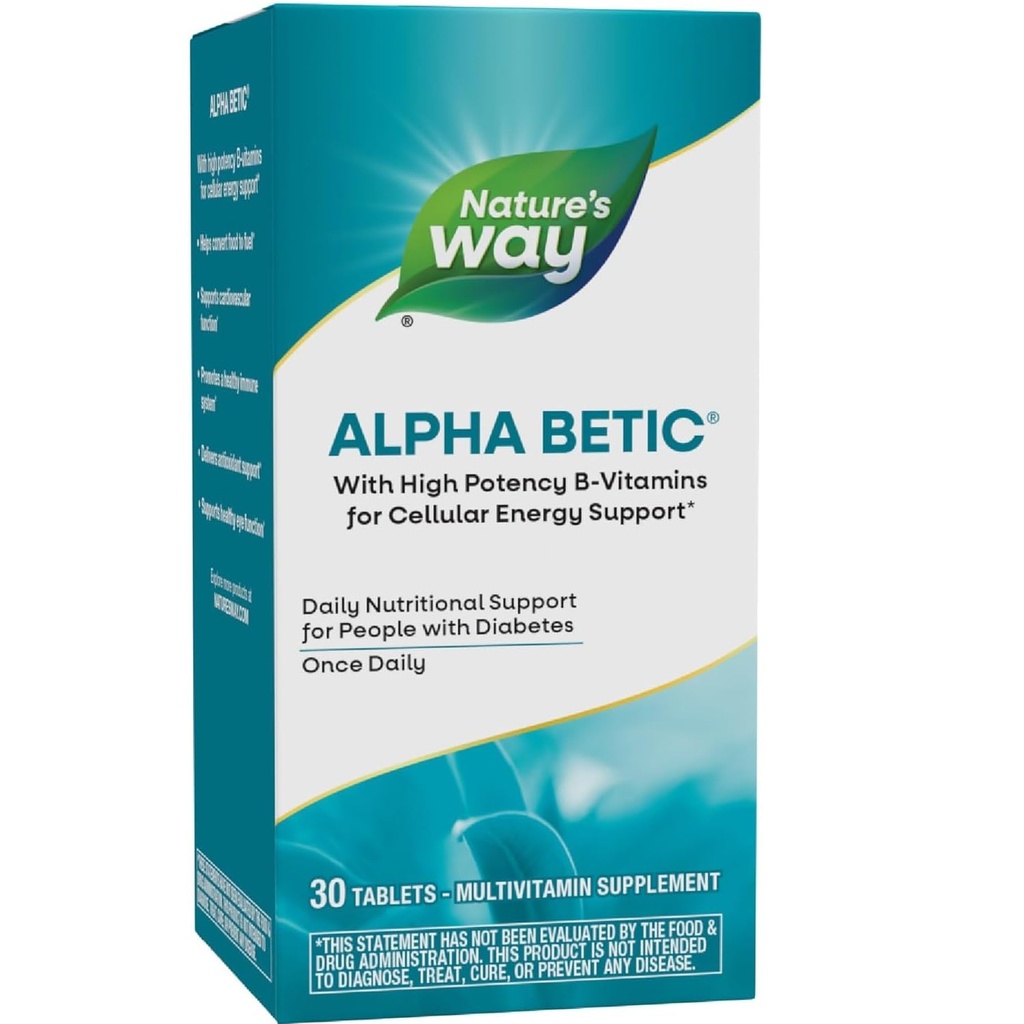Nature's Way alpha betic, Diabetic Multivitamin for Daily Nutritional Support, with B- Vitamins for Energy Μεταβολισμός Υποστήριξη*, Alpha Lipoic Acid, Taurine, Lutein, 30 Tablets