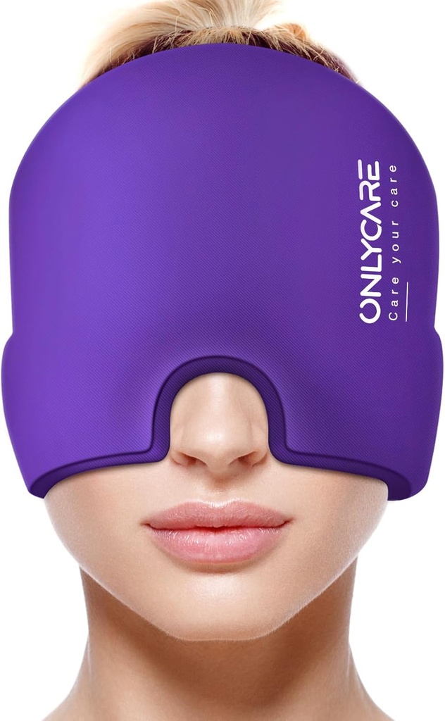 SADECECARE Migraine Relief Cap, Soothing Headache Hat, Yükseltilmiş Odorless Gel Buz Kafası, Sıcak ve Soğuk Terapi, Gerginlik ve Stres için Baş Ağrısı Buz Paketi (Purple)