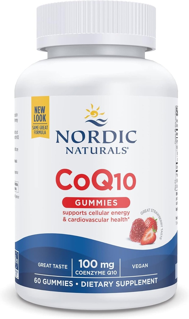 Nordic Naturals CoQ10 Gummies, Strawberry - 60 Gummies - 100 mg Coenzyme Q10 (CoQ10) - Great Taste - Heart Health, Cellular Energy Production, Antioxy Support - Non-GMO, Vegan - 60 hizmet