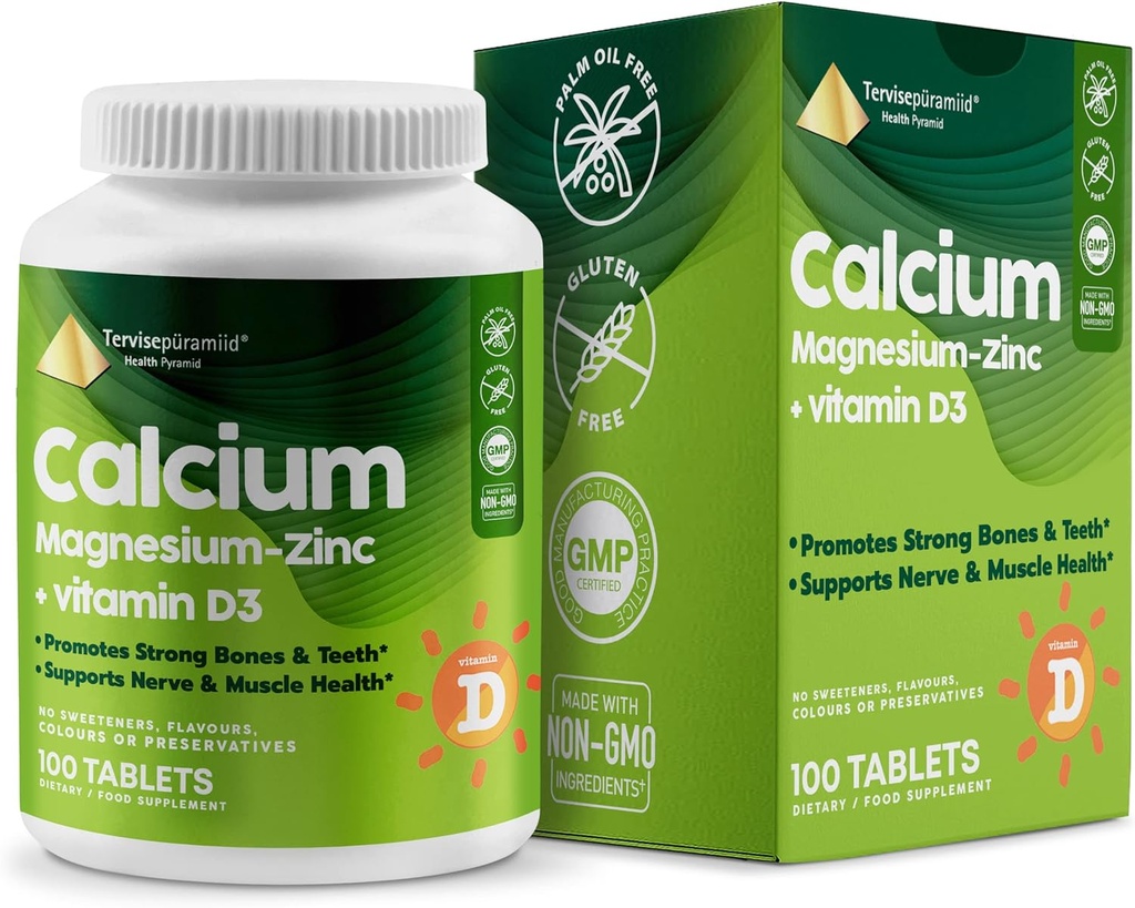 Sağlık Piramit, Güçlü Kemikler ve Dişler için D3 Supplement ile çinko Magnezyumu Cal Mag çinko Destekleri Nerve ve Kas Health 100 Vegan Tabletler
