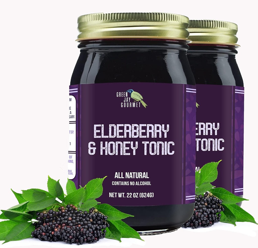 Green Jay Gurme Tonic – All Natural Elder Syrup – Yaşlı Immune Support for Kids & Yetişkinler – Güçlü Elderberry & Honey Mix – Sambucus Elderberry Syrup – 2 x 22 Ounces