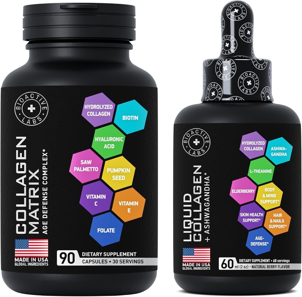 Age Defense Beauty Collagen Matrix and Liquid Collagen Plus Ashwagandha Beauty Sche for Hair growth, Skin Glow, Nails
