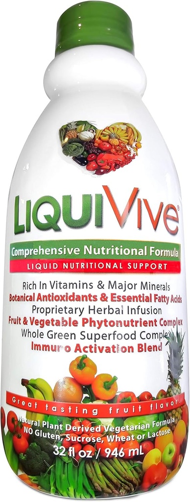 LiquiVive Sıvı Vitaminler Mega Beslenme | Vejetaryen Daily Multivitamin Denge Immune Support ATM Superfood of Nature | C D3 A B12 E K |% 9 Vegan Non-GMO Gluten Ücretsiz 32 fl oz